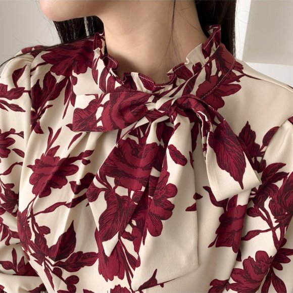 Women Suits Print Long Lantern Sleeve Shirt and Skirt Set - Picture 3 of 9